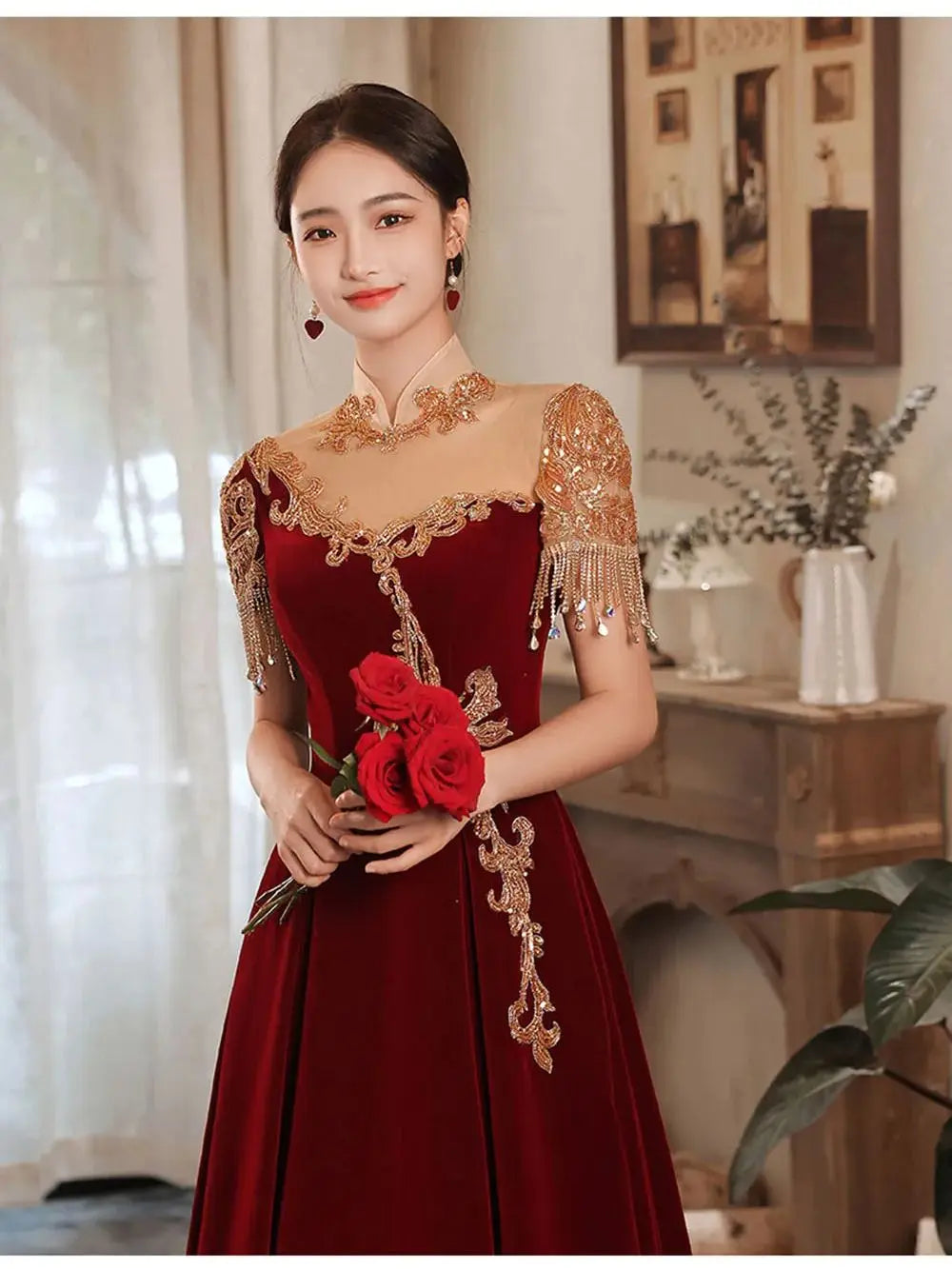 Red velvet gown for wedding outlet