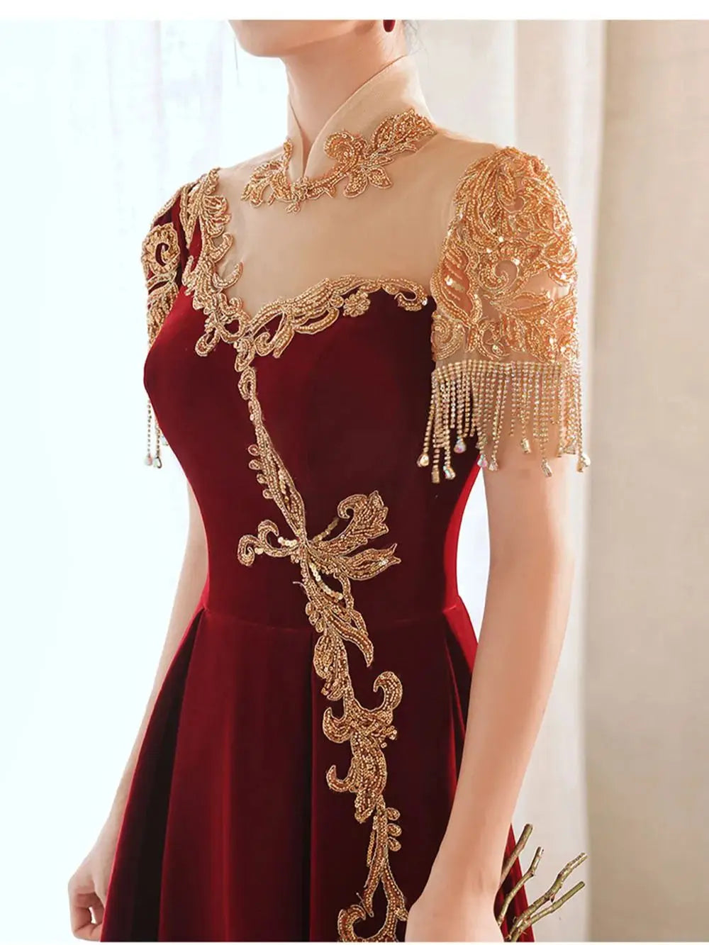 fitted lace wedding dress Nana Jacqueline Women's Simone Velvet Dress - Red main image 1