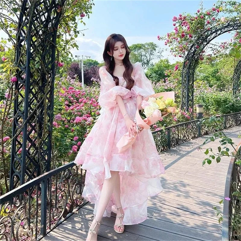 pink dress high low Cute V Neck Pink High Low Prom Dresses, High Low Pink Formal Graduation  Evening Dresses