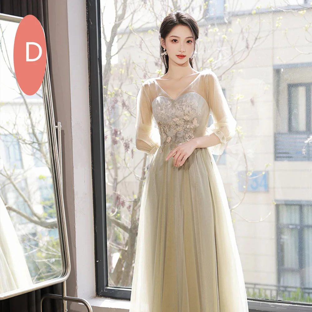 V-neck Tulle Floor Length Bridesmaid Dress Dusk