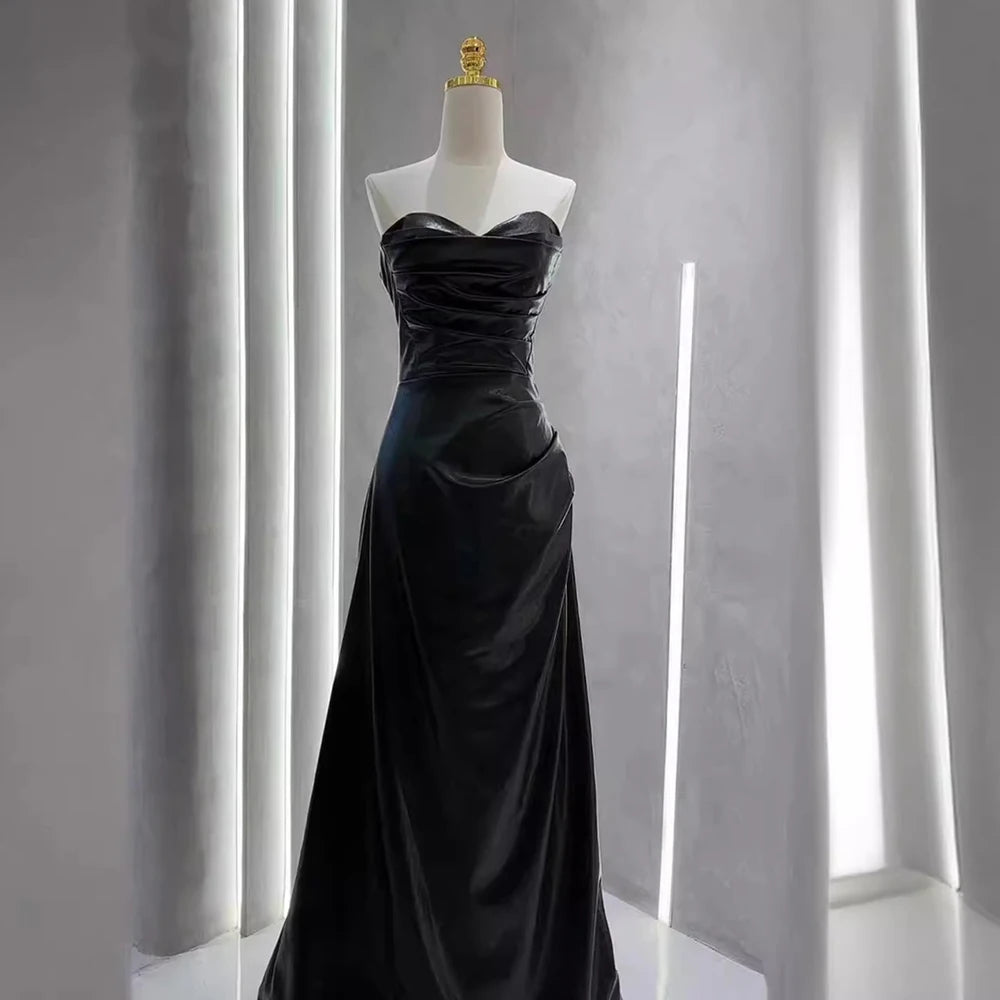 Elegant Burgundy Faux Leather Evening Gown With Gloves on Luulla
