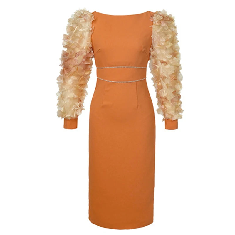 Orange Off-Shoulder Midi Dress main image 0