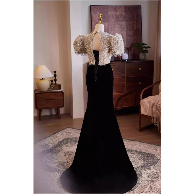 elegant bolero jacket for evening dress Long Sleeveless Beaded Gown By Poly USA 7770 S / Royal main image 1