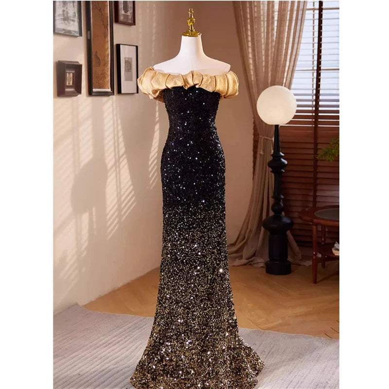 slim fit dress slacks Black Sequin Sparkly Long Mermaid Bridesmaid Dresses , BN1069