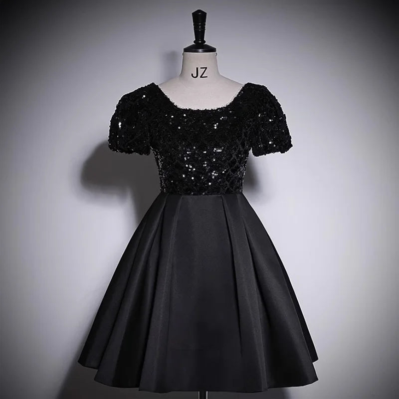 wedding guest dresses a line midi Black Sparkly Corset Long Sleeve A Line Homecoming Dress With Appliques