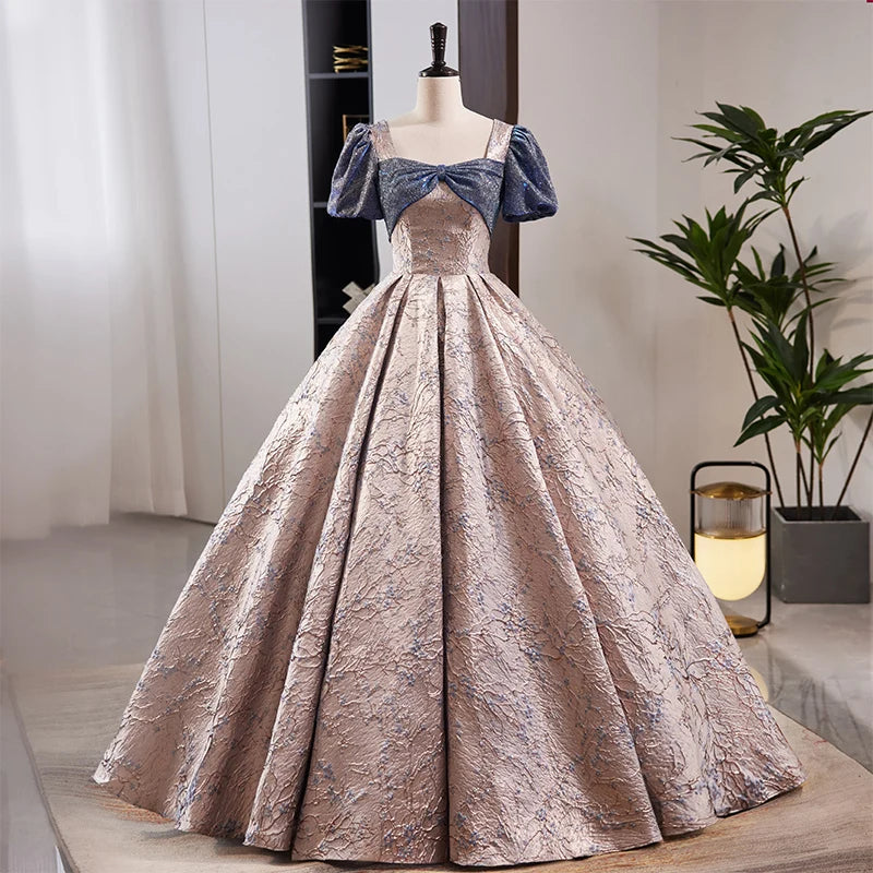 formal brocade dress Gold Floral Jacquard Off Shoulder Formal Dress main image 0
