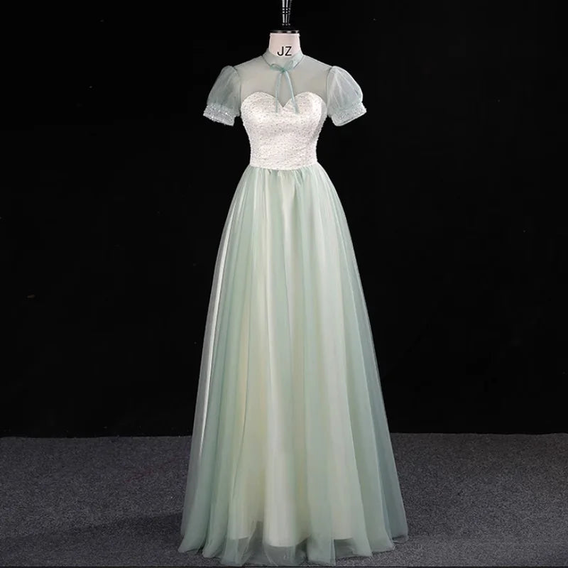 Elegant Mint Green Evening Gown With Overlay
