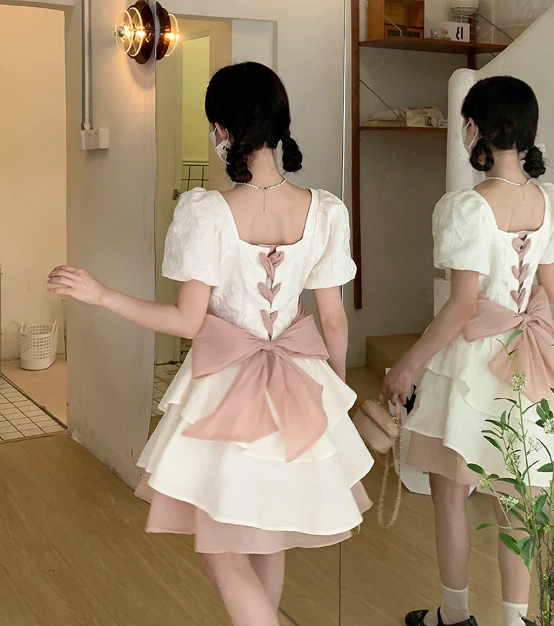 White Puff Sleeve Shirt-Dress with Belt Hooks