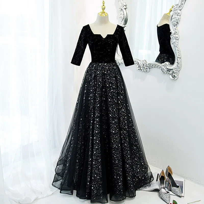 Elegant Black Sequin Evening Gown For Women