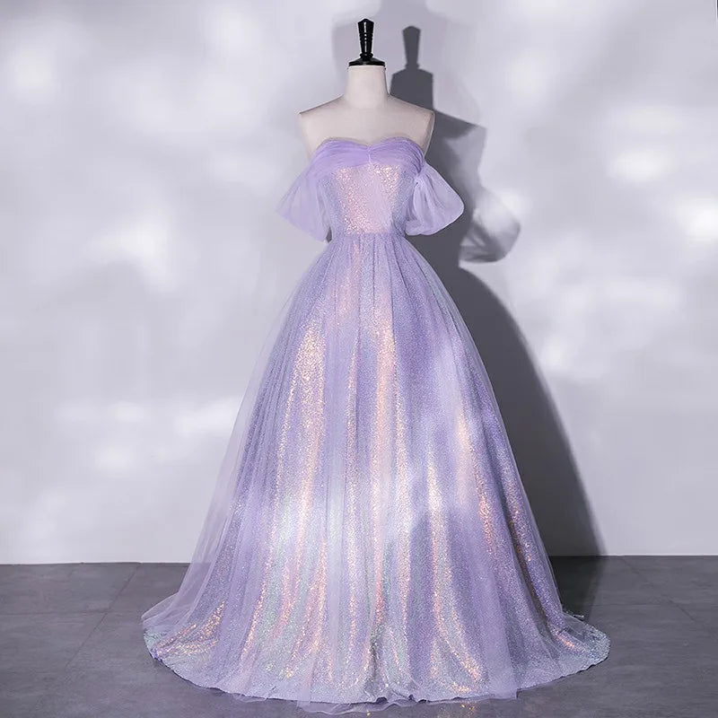Elegant Lavender Off-shoulder Formal Gown Dress
