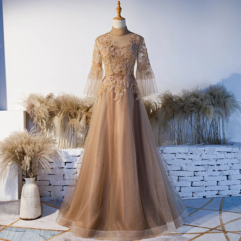 Elegant Beige Lace Appliqu Evening Gown Dress