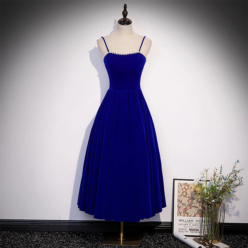 strapless open back dress High End Long Sleeve Pleated Royal Blue Dress- Kari L
