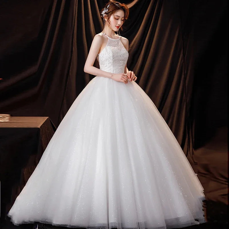 wholesale fairy dresses Elegant Tulle Halter Neckline Backless A-line Wedding Dress TN289 US10 / As Picture main image 0