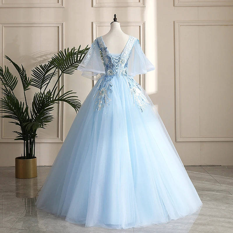 blue princess wedding dress Blue Princess Ballgown with Sparkling Lace