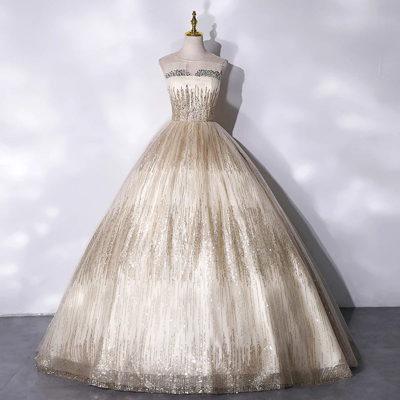 navy blue dress for baby girl Sparkly Gold Princess A-Line Wedding Dresses - Lace Applique Beaded Long  Sleeve Bridal Gown for Church