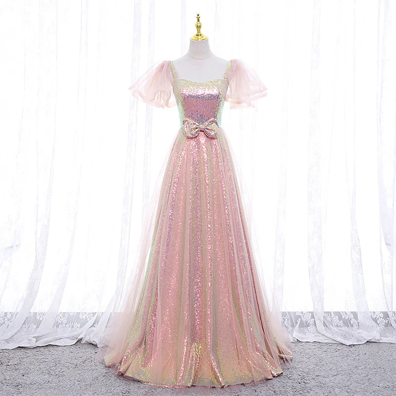 Elegant Pink Sequin Ball Gown Princess Dress