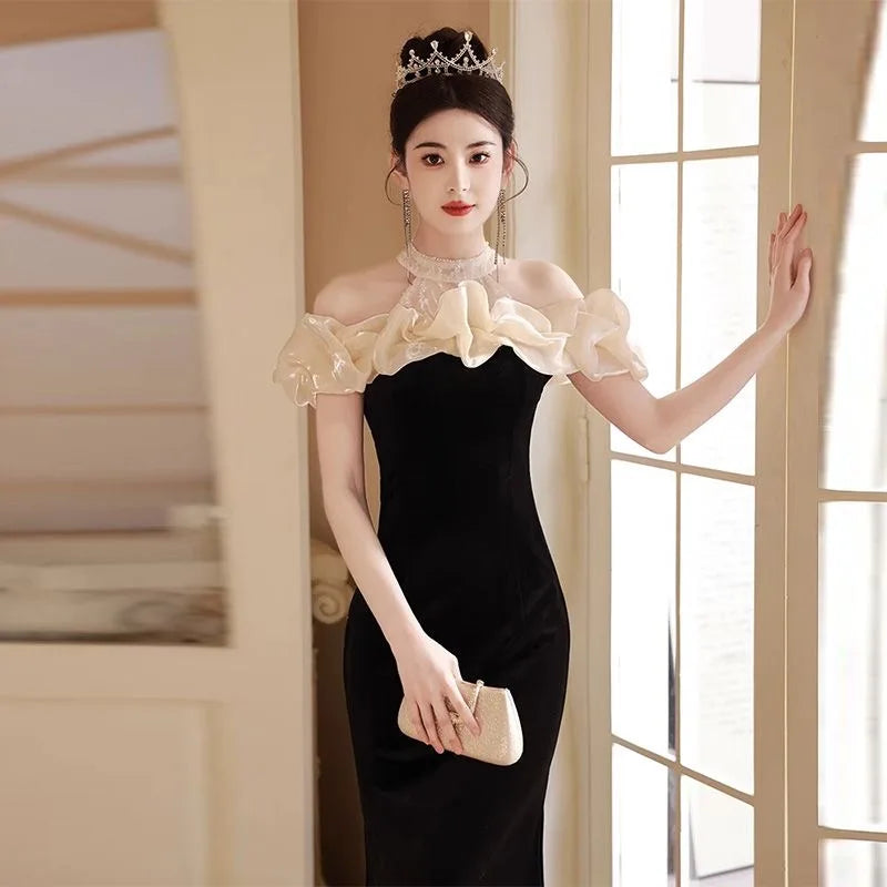 cocktail & party off shoulder dress Vintage Black Off-shoulder Cocktail Party Dress