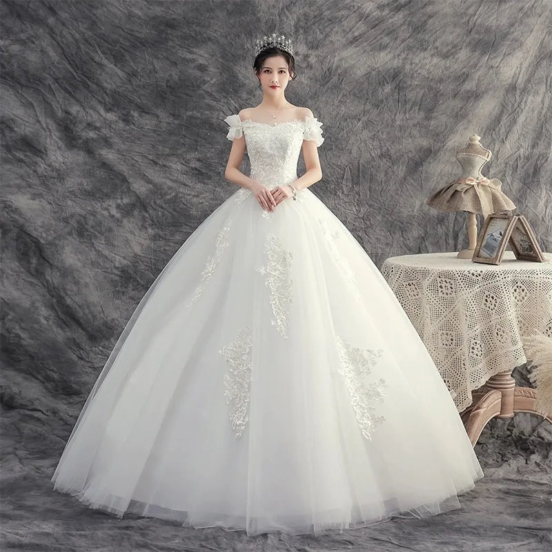 Elegant Off-shoulder Lace Tulle Wedding Dress on Luulla