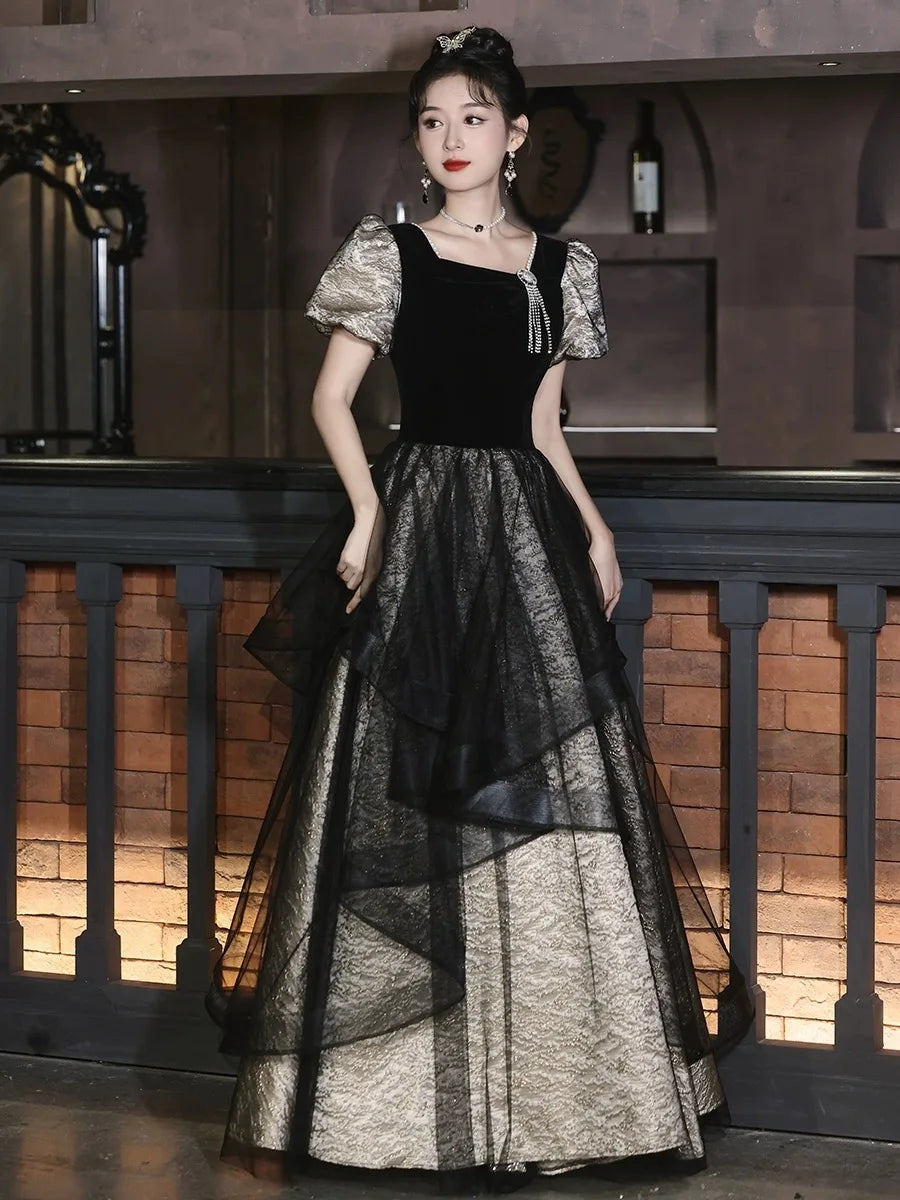slim fit dress slacks Lady Black Tie - Midnight Glam - Black & Gold Mini Dress main image 1