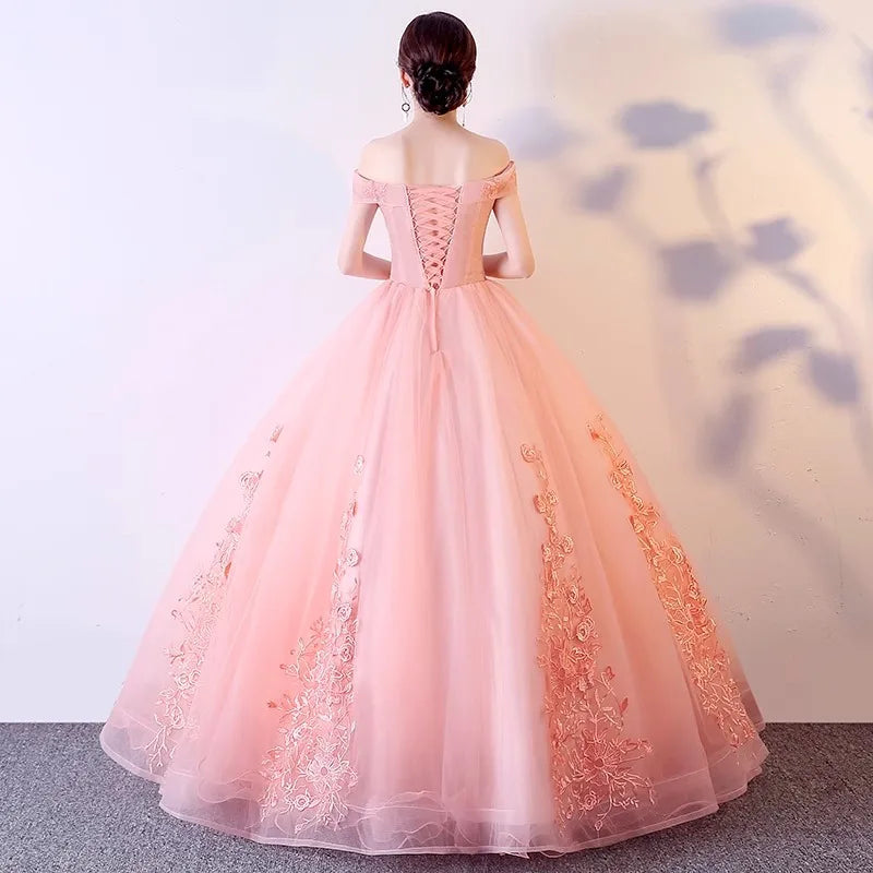Elegant Glamour Ball Gown Off The Shoulder Pink Tulle Prom Dress Party Dress Evening Dresses DP894