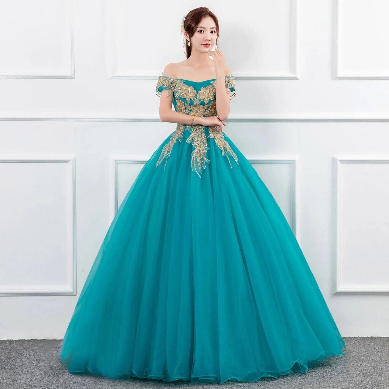 teal blue and gold dress Amarra 54324 Long Quinceanera Dress Lilac / 12 main image 0