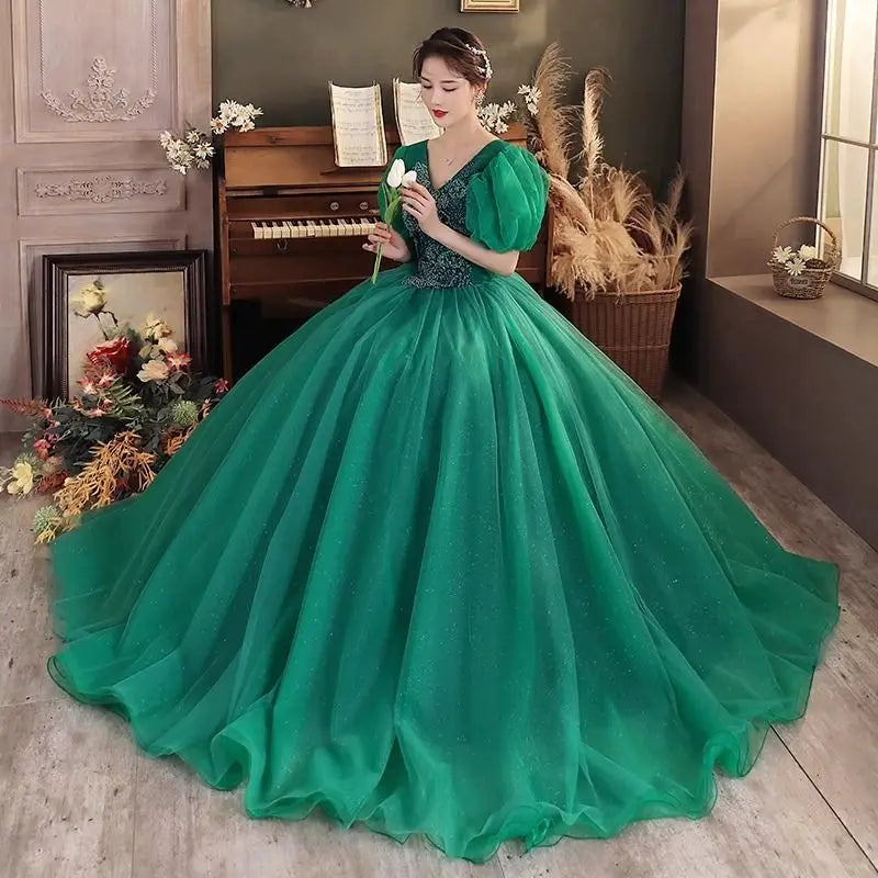 Elegant Emerald Green Ballroom Gown With Embroidery E on Luulla