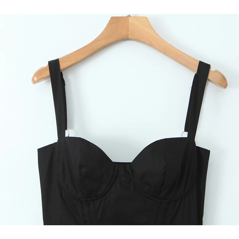 Black Midi Dress With Sweetheart Neckline Straps on Luulla
