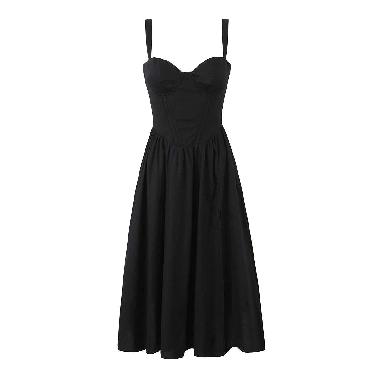 Black Midi Dress with Sweetheart Neckline Straps