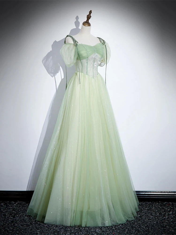 Ashely Alsa Real Picture Sage Evening Dress Short Sleeve Princess Sheer Long Sweet 16 15 Year Girl Birthday Party Prom Gown