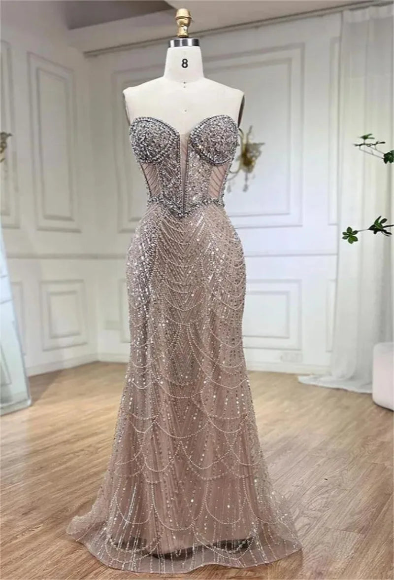 Beaded mesh gown cheap