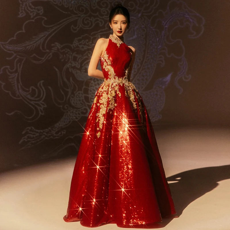 Evening Dress Temperament Banquet Women's Performance Dress Chinese Style Long Dress