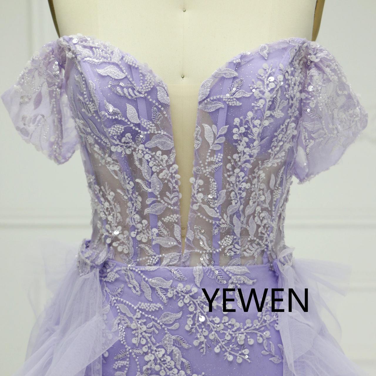 Lace Bodice Off-Shoulder Floor-Length Gown Chocolate