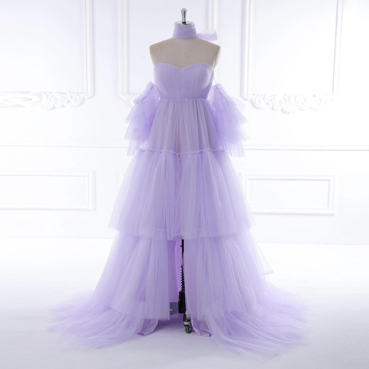Strapless Lavender Layered Tulle Gown For Women on Luulla