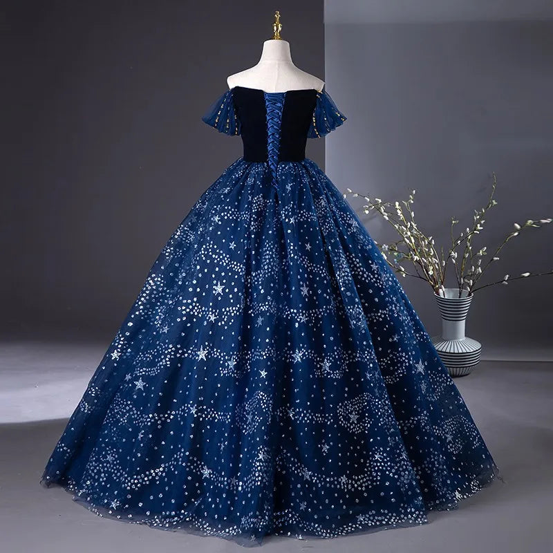 Starry Night Off-Shoulder Ball Gown Dress
