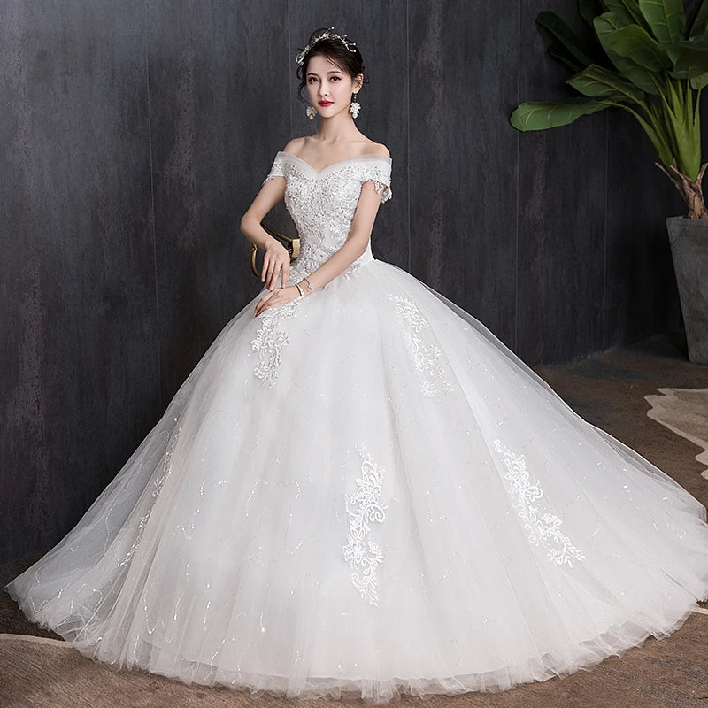 Off Shoulder Gown with Beaded Neckline main image 0
