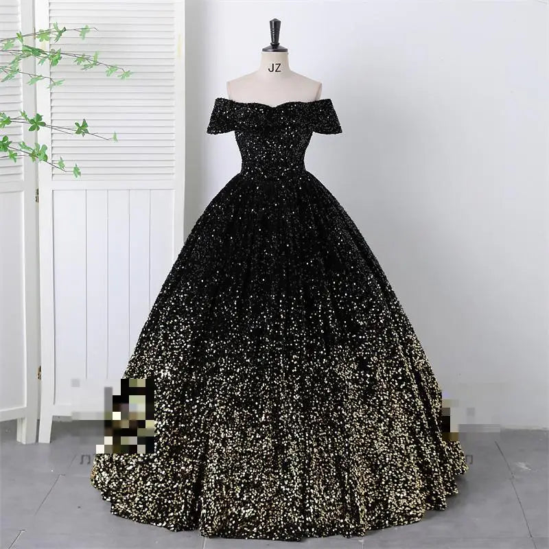 black and gold off the shoulder dress Lady Black Tie - Astoria Gown - Off The Shoulder Crystal Fringe Dress