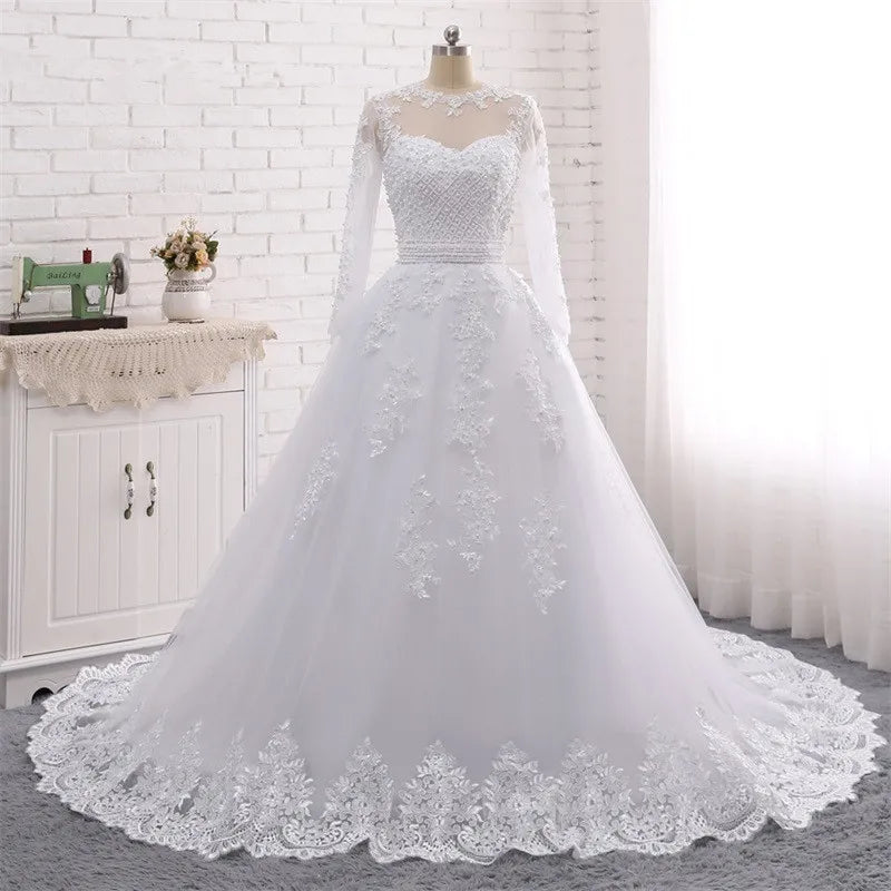 long sleeve lace wedding dress designers CANDACE / High Collar Lace Wedding Dress with Long Sleeves