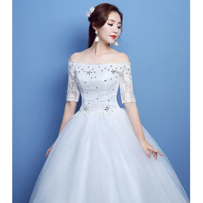 Off Shoulder Gown with Beaded Neckline