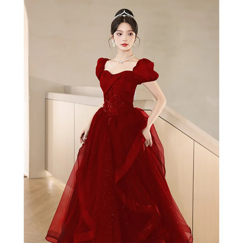 Stunning Red Formal Gown With Puff Sleeves