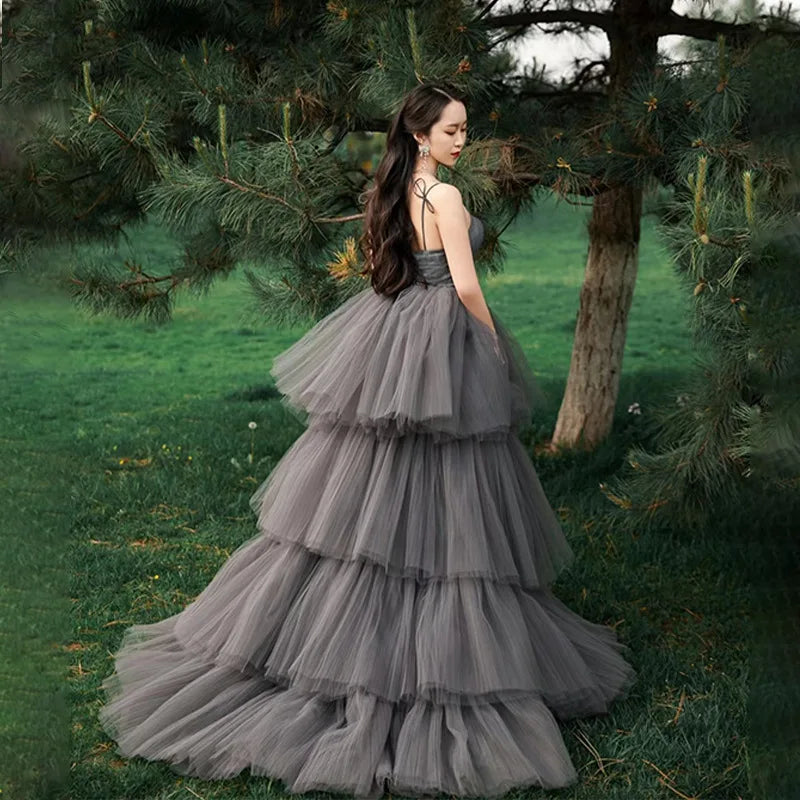 layered ball gown wedding dress Layered Tulle Ball Gown Lace V-neck Long Sleeves Wedding Dresses, MW985