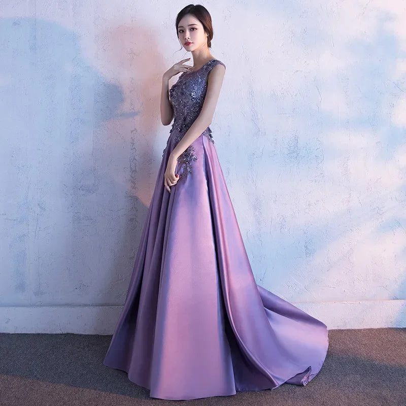 Lavender Sleeveless Gown With Lace Floral Detail on Luulla