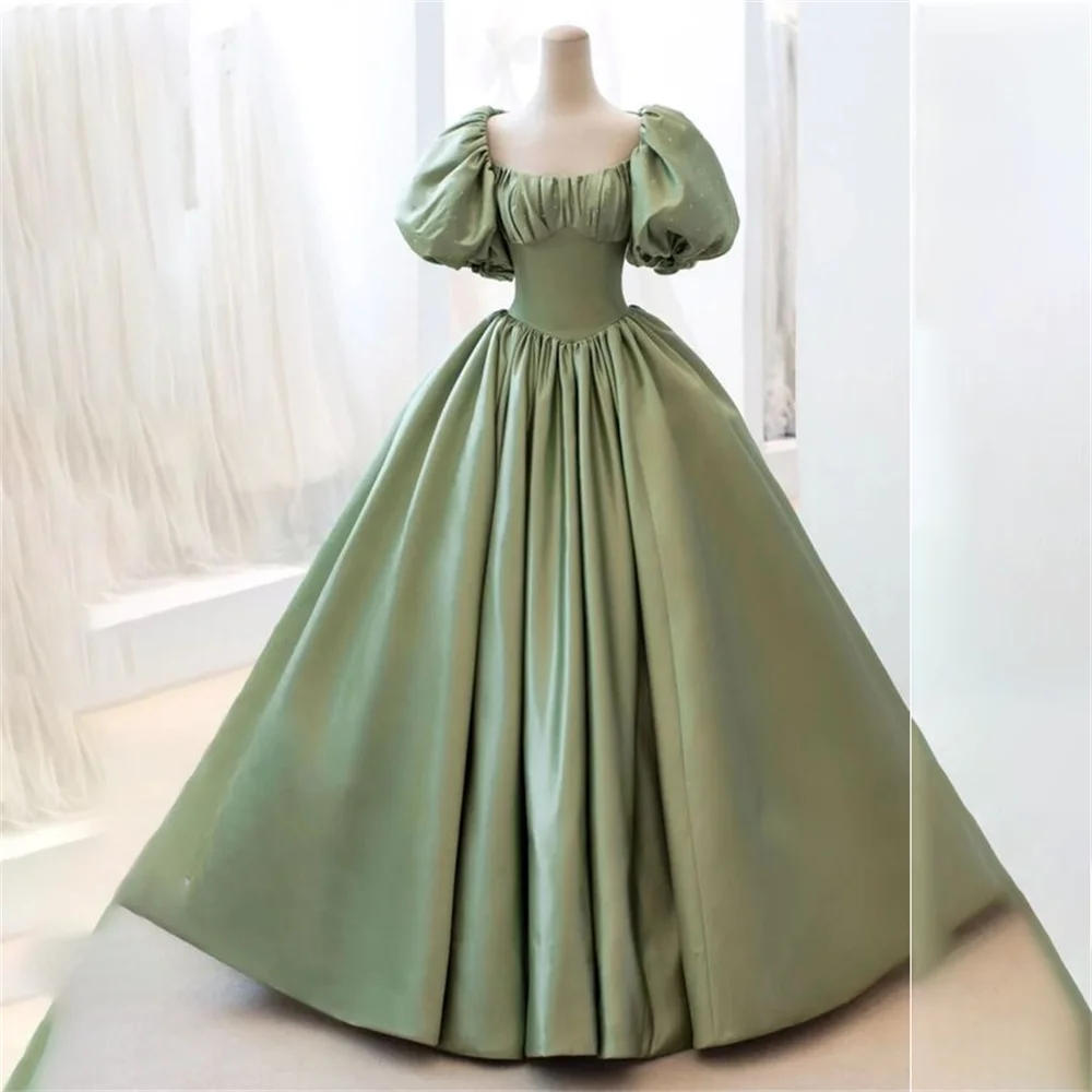 Sage Green Gown With Puff Sleeves Design