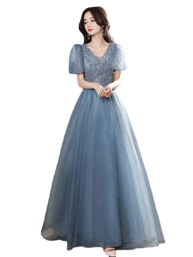 Fairy Tulle Appliques Prom Dress Blue Ball Gown Birthday Dress Y7682