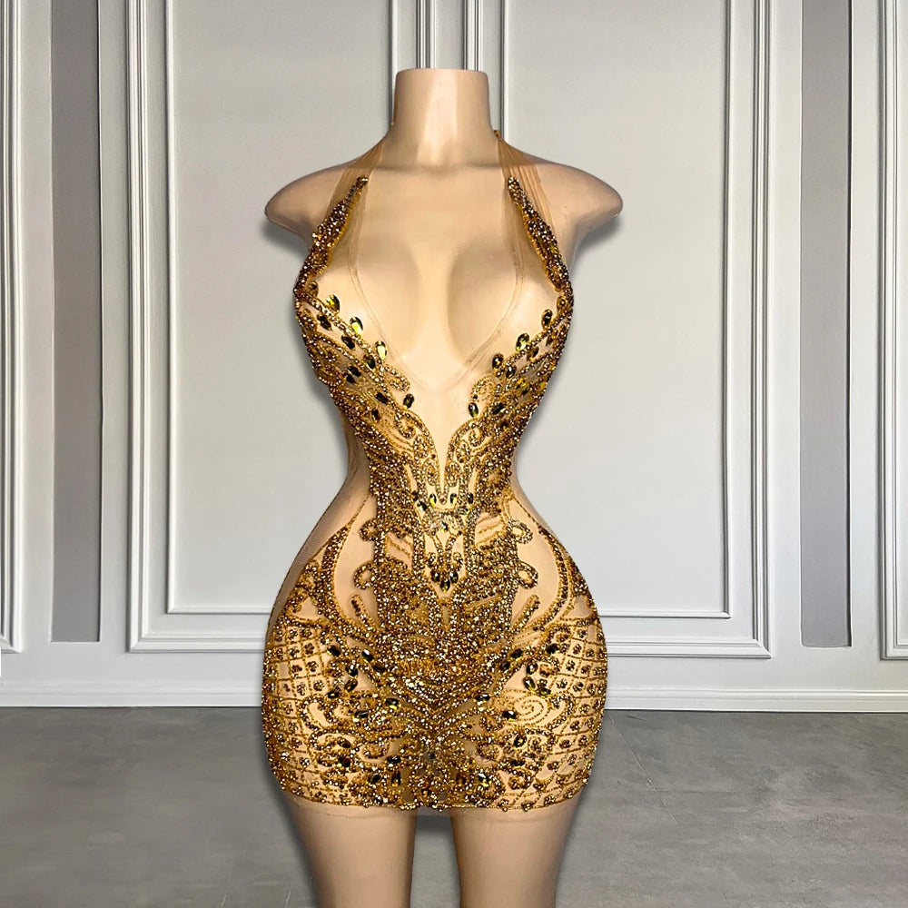 Stunning Gold Sequin Halter Bodycon Evening Dress on Luulla