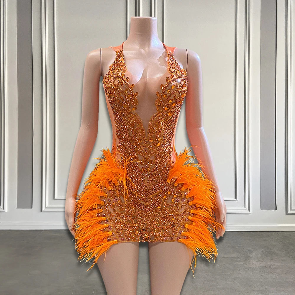 Sparkling Gold Feather Embellished Party Dress on Luulla
