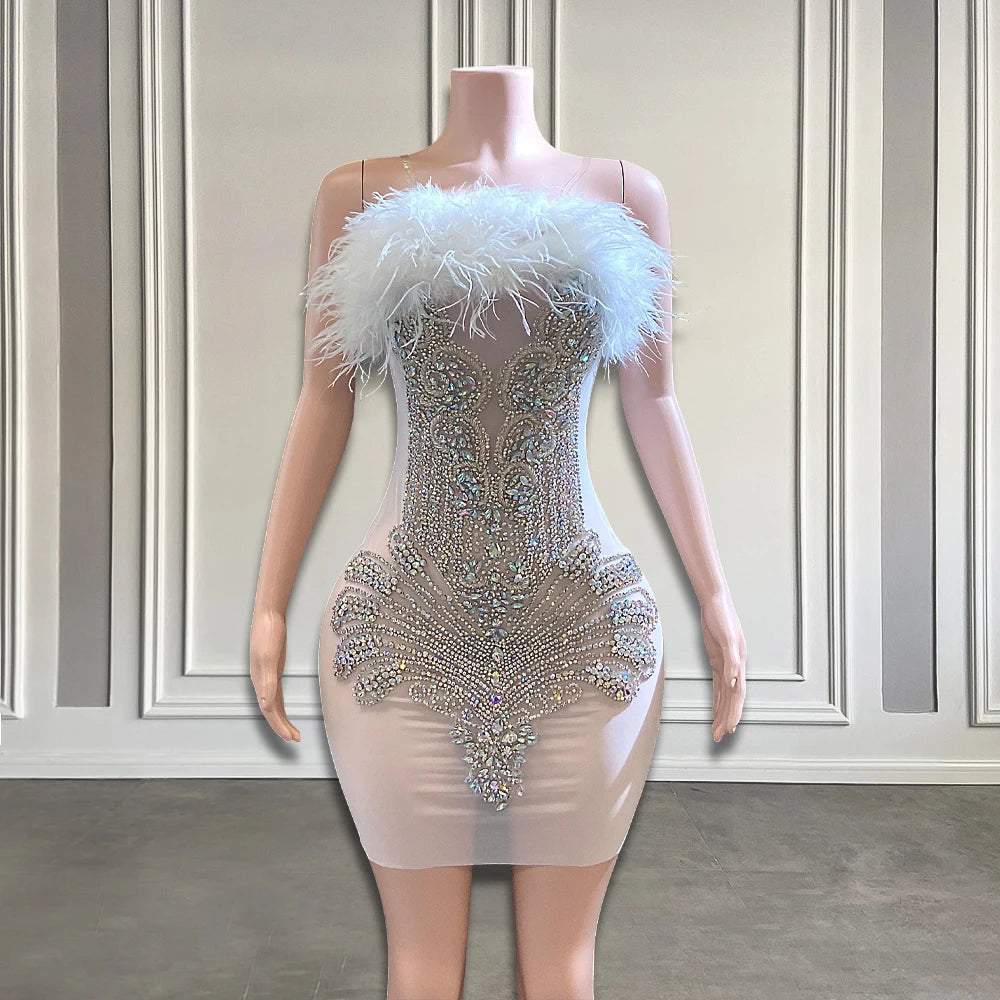 Sparkling Feathered Strapless Bodycon Dress With Sequins on Luulla