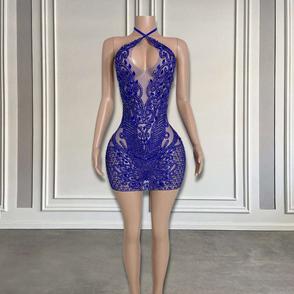 chinese dress ladies Wallie Baby Blue Rhinestone Embellished Mesh Backless Gown