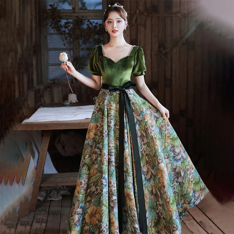 green emerald velvet dress Forest Green Velvet Floral Button Down Maternity Maxi Dress main image 1