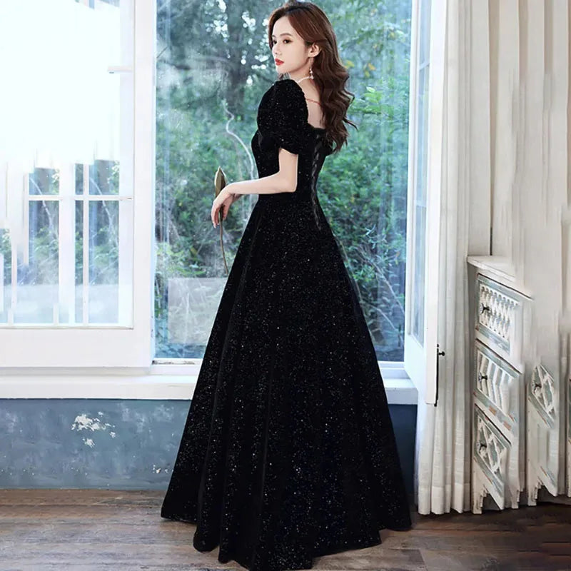 black velvet evening dresses Elegant Gothic Black Velvet Evening Gown main image 1