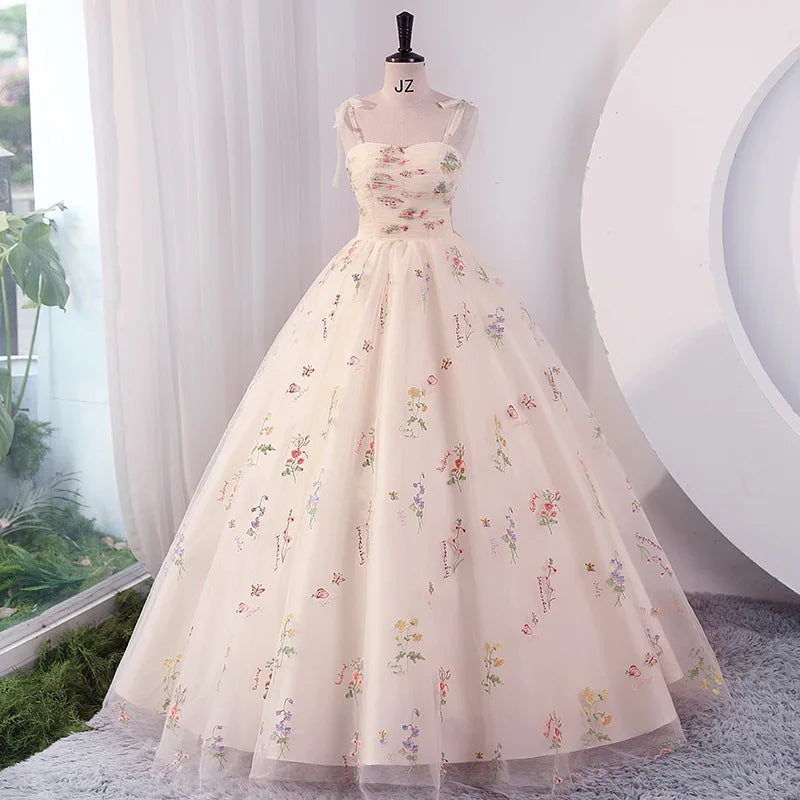 white floral embroidered prom dress Sherri Hill Floral Print Prom Dress 56319 main image 0